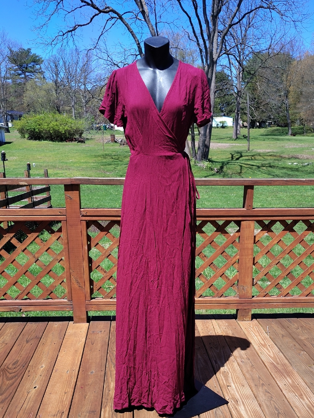 Lulus Burgundy Heart of Marigold Wrap Maxi Dress Size Small New